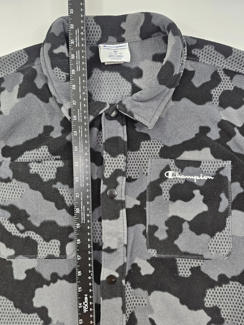 Champion Athleticwear Camo Fleece Jacket Men's 2XL Grey Black Snap Shacket Logo - Picture 4 of 7